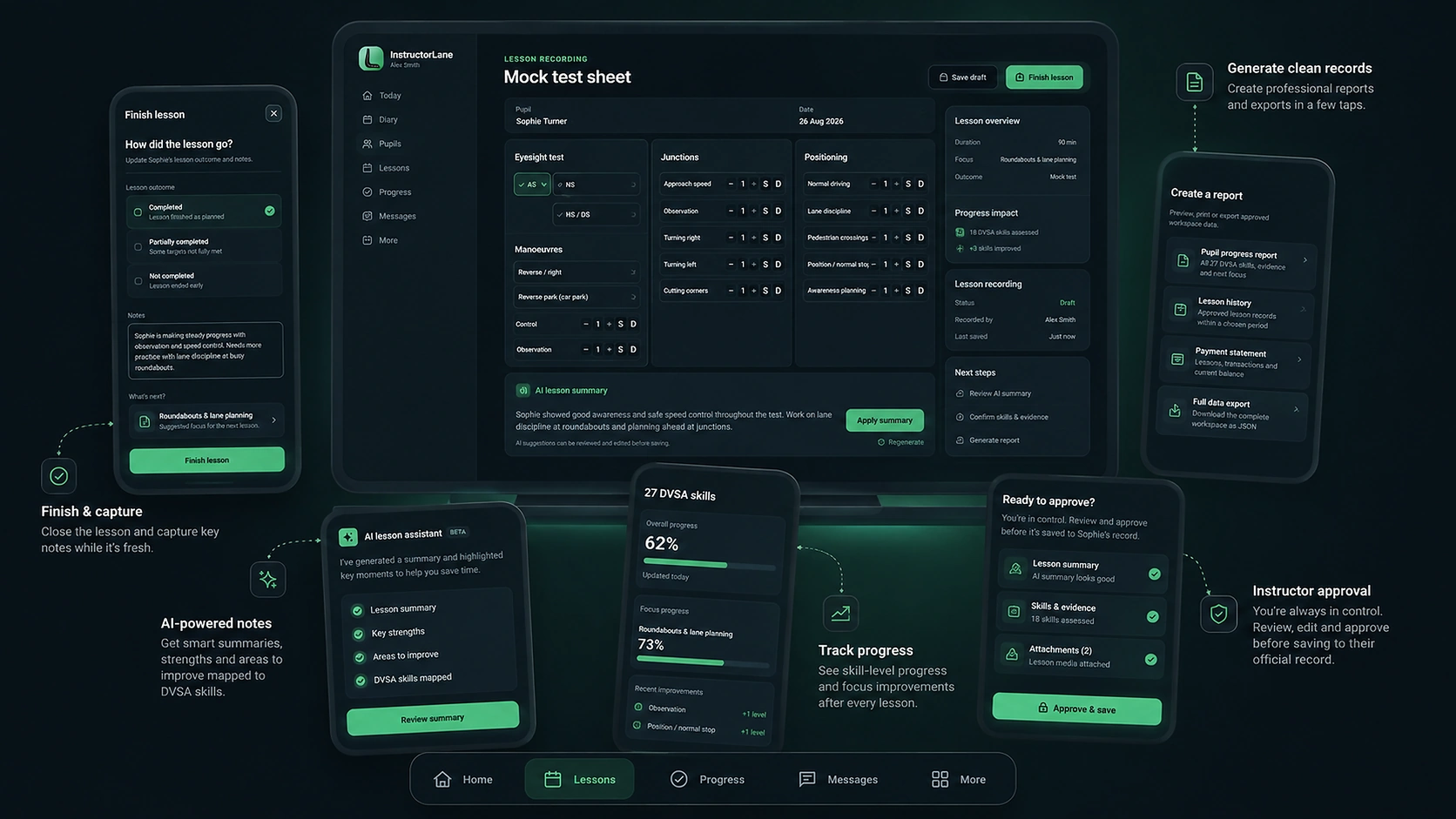 InstructorLane AI-assisted lesson workflow